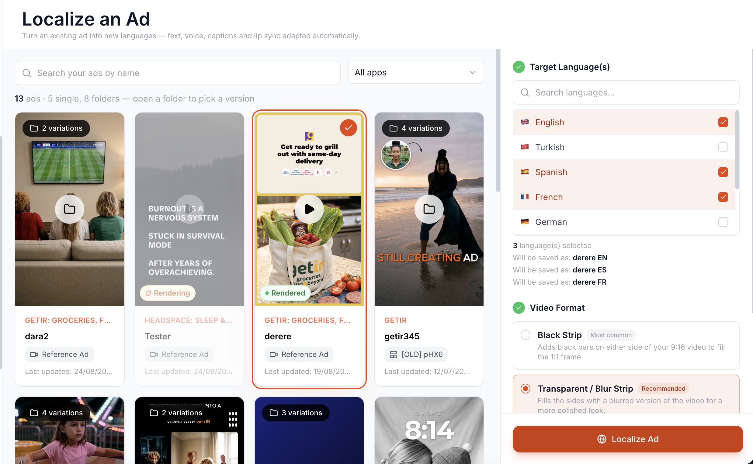 Localizing an ad into new languages